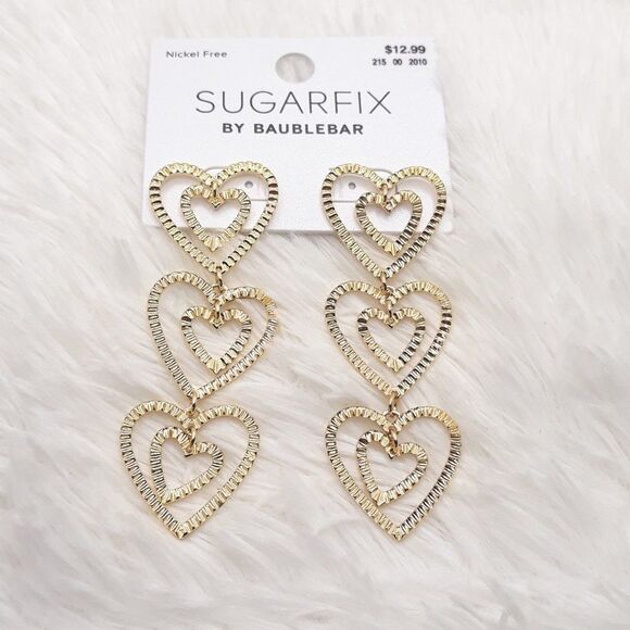 SUGAR FIX Stacked Gold Heart Drop Earrings "GOLD" (Nickel Free) NEW!!! - Picture 3 of 7